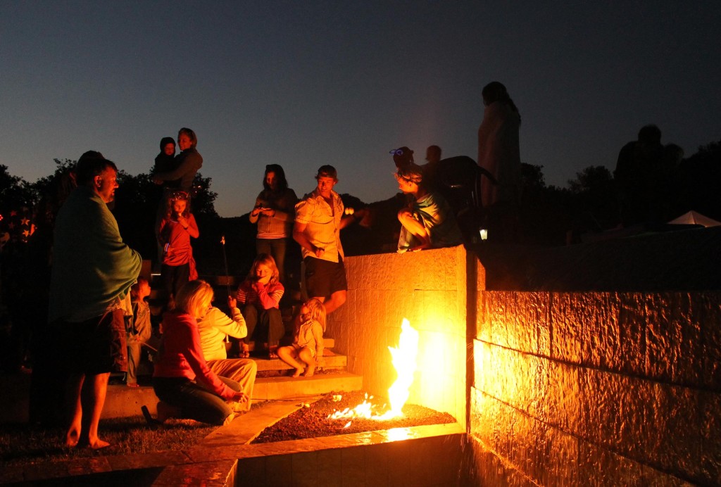 around the korlandia poolside rock fire toasting marshmallows