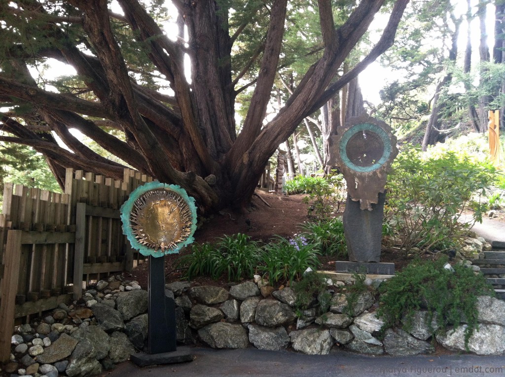 two different statues in the garden