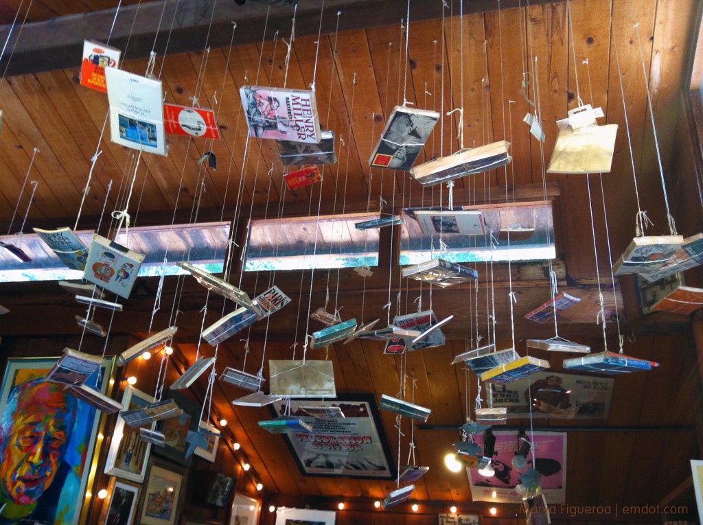 books hanging from the rafters
